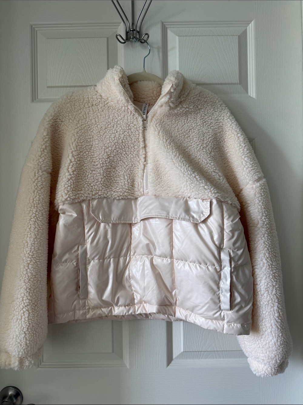 Fabletics Cream Teddy Sherpa Half-Zip Jacket